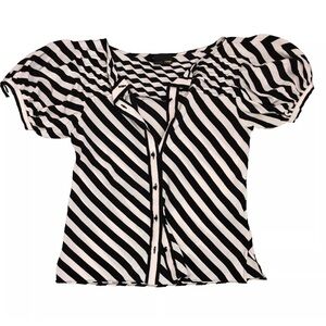 FENDI Y2K STRIPED SILK BUTTON FRONT BLOUSE CHEVRON STRIPE SILK